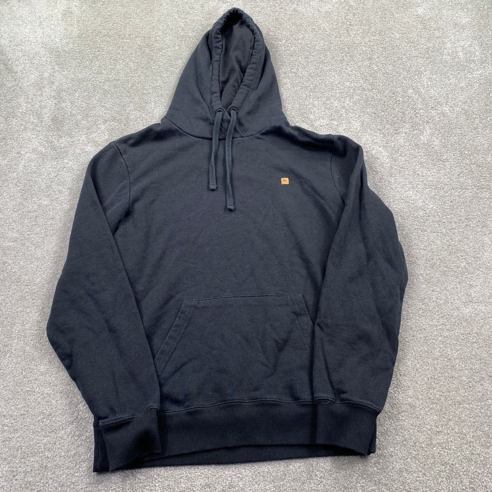 tentree Pullover Hoodie Mens Small Black Organic Cotton Blend Cork Logo Patch